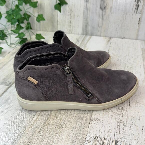 Ecco Soft Low Cut Zip Booties Sneakers Brown Women Size 7 - Picture 3 of 7